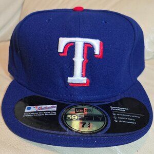 Texas Rangers Hat Cap Fitted Mens Blue White MLB Baseball Logo New Era Size 7-3/